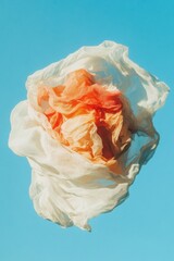 Poster - Ethereal Textile Sculpture Organic Flowing Fabric Art in Luminous White and Coral, Capturing Minimalist Aesthetic and Textile Design Innovation