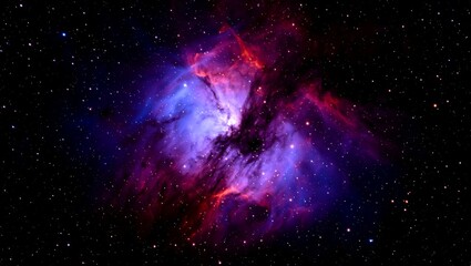 Wall Mural - a vibrant nebula with swirling clouds of gas in shades of purple, blue, and red, set against a star-