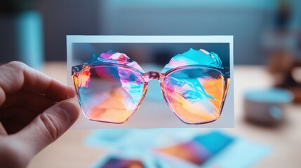 Poster - Chromatic Vision Iridescent Translucent Sunglasses Capturing Gen Z Aesthetic with Futuristic Color-Shifting Lens Technology and Modern Digital Creative Lifestyle