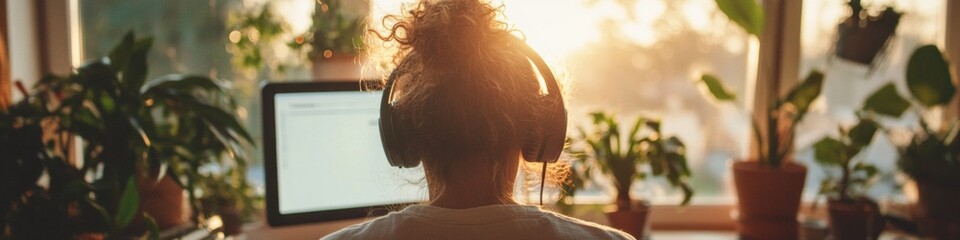 Poster - Gen Z Digital Creators Mindful Home Studio Sunlit Podcast Production with Biophilic Wellness Design, Empowering Remote Audio Content Creation