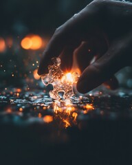 Fototapete - Illuminated Strategy Transformative Problem-Solving Visual with Glowing Puzzle Piece - Innovative Leadership and Digital Collaboration Metaphor for Next-Gen Business Solutions