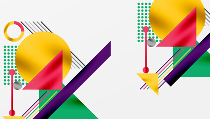 Wall Mural - bright geometric shapes, vibrant colors, modern design. circles, triangles, lines create abstract co