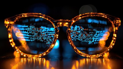 Digital Vision: Code Reflected in Illuminated Glasses