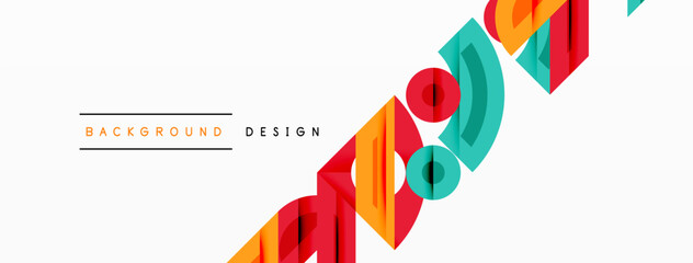 Wall Mural - bright geometric shapes create dynamic composition. red, orange, teal elements overlap, forming abst