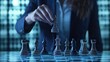 © NATTAPON - Strategic Goals concept. Strategic chess move in a futuristic setting.