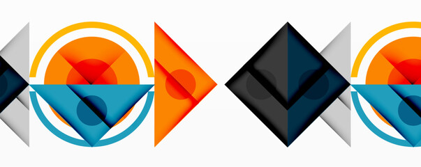 Wall Mural - abstract geometric shapes. bright orange, red, blue, gray colors. overlapping forms create dynamic c