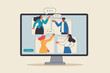 © Sector30 - Online discussion board, group chat or video focused group meeting, online conference talking, team chat or technology for team conversation concept, business people chatting dialogue in computer.