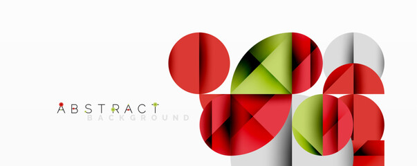 Wall Mural - abstract geometric composition. overlapping circles, triangles create dynamic visual effect. red, gr