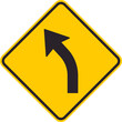 © drik - Yellow rhombus traffic sign that informs drivers of a left curve ahead.
