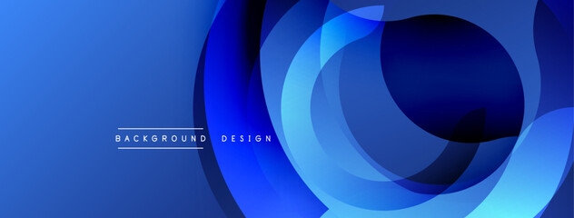 Leinwandbilder - Blue abstract design. Overlapping circles create dynamic composition. Modern style, clean lines, gradient effect. Minimalist aesthetic, perfect background.