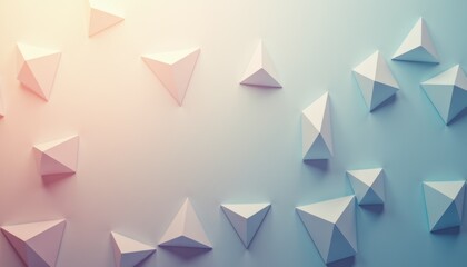 Aufkleber - Abstract paper pyramids in soft pastel colors against a gradient background  