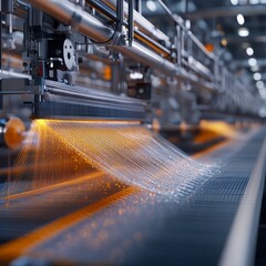 Poster - High-Tech Textile Production: Automated Weaving Loom in Action, Creating Intricate Patterns and Textures in a Modern Factory Setting