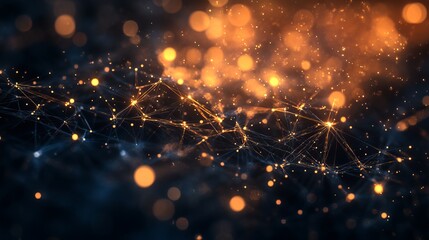 Abstract network of glowing points connected by lines with bokeh effect in the background