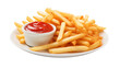 © Sharp Graphics - Delicious french fries with ketchup on a white plate perfect snack food photography image isolated on transparent background