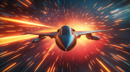 Poster - A stunning takeoff moment captured with the aircraft in motion, the sky glowing in yellows and