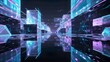 © Sandi Iskandar - Abstract Neon City with Digital Architecture. An abstract representation of a city with glowing neon structures and digital architectural elements