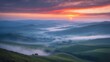 © -Quantum Pixels- - Morning panoramic view of a beautiful sky at sunset from a highland near a village.