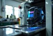 © starush - Welding helmet placed on a machine in a workshop environment
