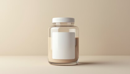 Poster - Clear glass jar with label and contents on simple background  