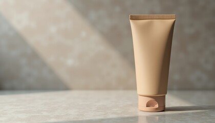 Poster - Cream tube standing on marble surface with soft background  