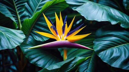 Aufkleber - Colorful flower against a dark foliage background.