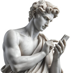 MAN greece with smartphone, isolated on white background