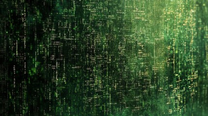 Abstract green matrix code background with falling characters and digital information stream effect