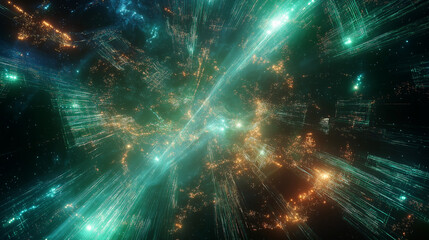 Aufkleber - Futuristic data flowing through cyberspace with glowing lines and particles