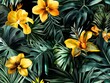 © Adam - Lush Tropical Golden Flowers and Monstera Leaves Seamless Pattern