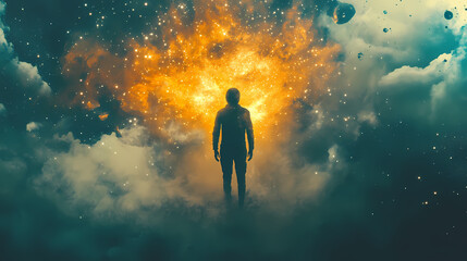 Wall Mural - astronaut adrift in the vast expanse of space, a cosmic ballet of stars and nebulae. a solitary figu