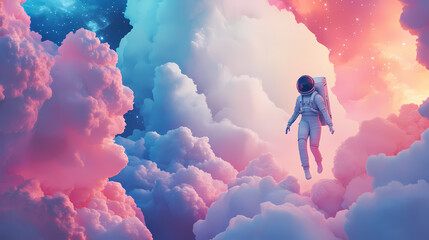 Wall Mural - girl astronaut elegantly gliding through the mesmerizing wonders of space amidst vibrant cosmic clou