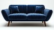 © mochalfin - Blue velvet sofa, two pillows, modern design, white background, home decor