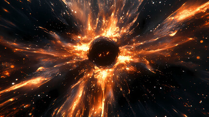 Wall Mural - image of a black hole distorting space and light with cosmic background,. dark singularity. illustra