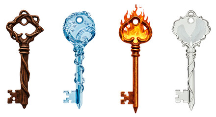 Four elements keys illustration earth water fire air unique design