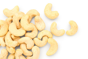 Wall Mural - heap of tasty cashew nuts isolated on white background