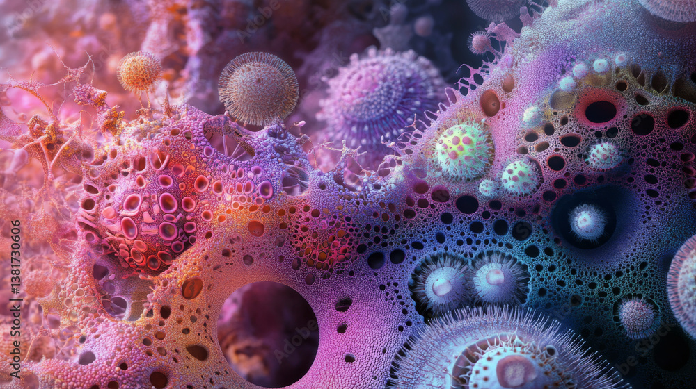 Digitally rendered interpretation of various bacterial forms, part of ...