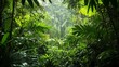 © ThisDesign - Lush green jungle canopy, thick leaves covering the view, creating a peaceful natural setting generative ai