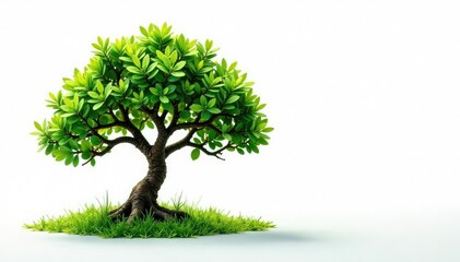 Small tree on white, intricate detail, vibrant green, tiny, nature