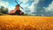 © shikatso - Golden Wheat Field with Dutch Windmill