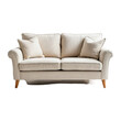 © Belie - Elegant Off-White Linen Sofa with Rolled Arms and Wooden Legs