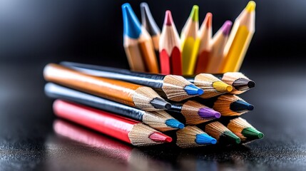 Aufkleber - Colorful pencil stacks creating art studio setting high-detail photography creative environment artistic viewpoint