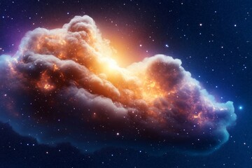 Wall Mural - large cloud of gas and dust in space with a bright orange sun in the center