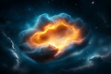Wall Mural - large orange cloud in the sky with a blue background