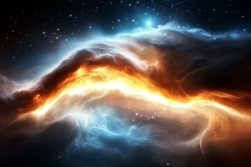 Wall Mural - colorful space scene with a bright orange and blue cloud