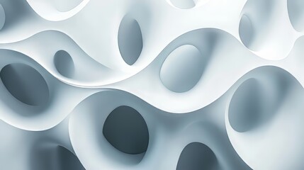 Abstract flowing white shapes with holes, creating a soft and organic texture.