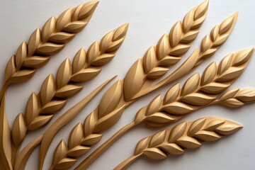 Poster - Close up view of a wheat sheaf sculpture in gold color against a textured silver background
