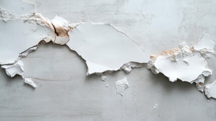 Aufkleber - Close up of a cracked white wall with peeling paint revealing a damaged surface texture and weathered appearance