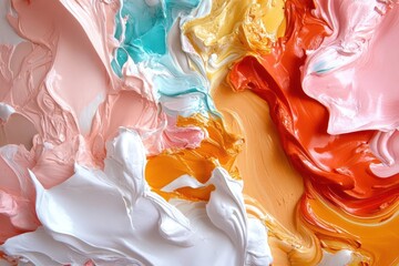 Leinwandbilder - Abstract close-up of colorful oil paint palette with thick strokes. The composition features a dynamic interplay of textures and hues ideal for creative backgrounds