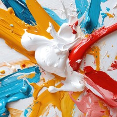 Aufkleber - Abstract colorful paint splash with white red yellow and blue colors on white surface expressive textured design
