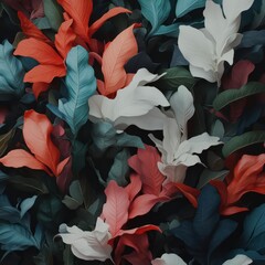 Poster - Colorful array of leaves in vibrant hues a visually striking pattern of nature abstract botanical arrangement for decorative backdrop designs and seamless textures